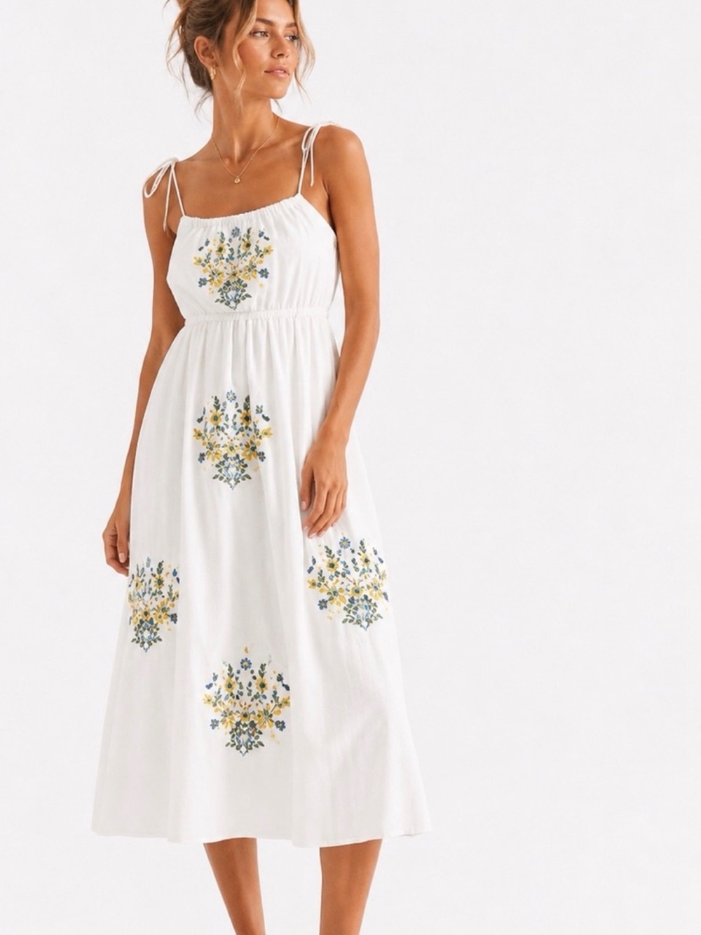 Kirious Los Angeles Embroidered Boho Cottagecore Tie Strap Midi Dress XL NEW